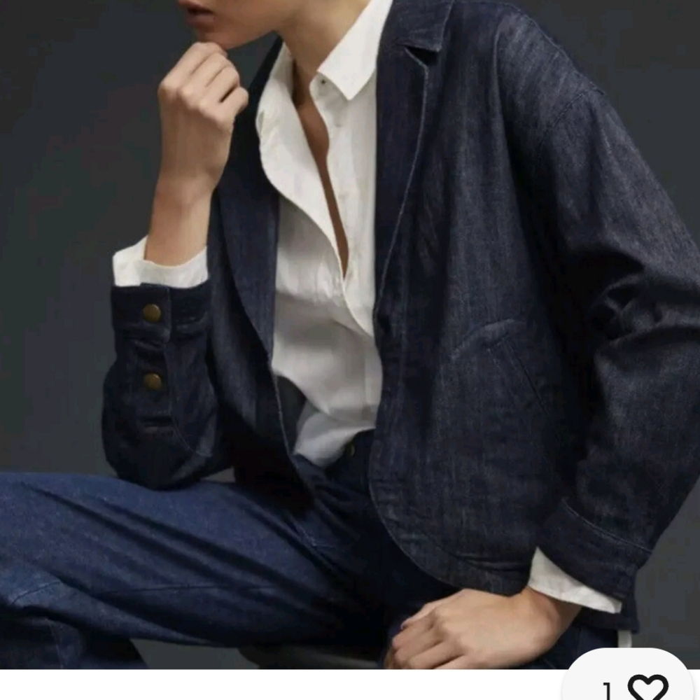 Anthropologie Pilcro Oversized Round Denim Jacket Blazer Size: Xl
